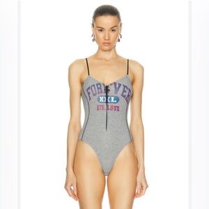 DIESEL SS2023 ribbed grey bodysuit with college print in XS